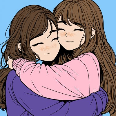 realistic two girls hugging