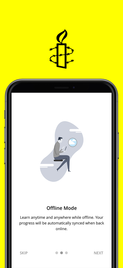 Tela de integração do aplicativo Academia de Direitos Humanos destacando o recurso de modo offline.
