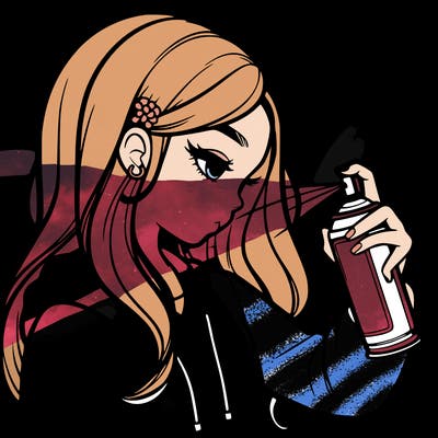 a realistic girl spray painting