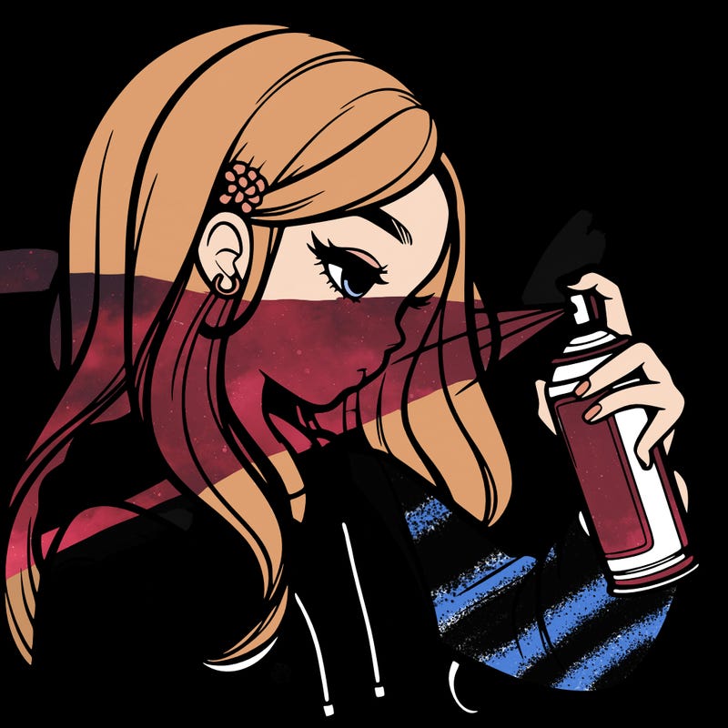 a realistic girl spray painting