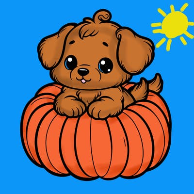 cute little puppy in a pumpkin
