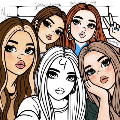 group of teen girls friends y2k up close in a selfie