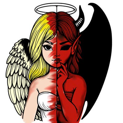 realistic angel half demon