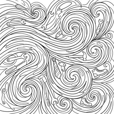 Dive into a swirling world of creativity with this unique Father's Day coloring page. Experience the powerful Sirocco wind carrying symbols of dad's favorite pastimes and tools.