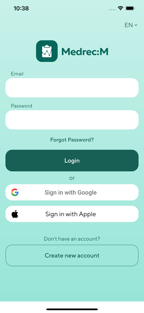 Medrec:M - Medrec M mobile app login and sign in screen