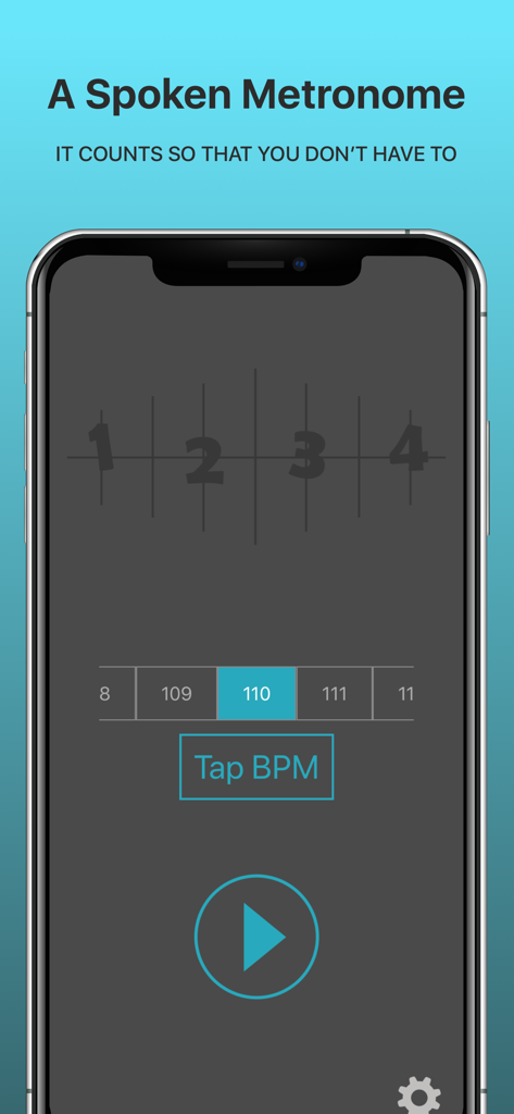 SpeakBeat Metronome - 1 2 3 4 - SpeakBeat Metronome interface showing tempo settings and spoken counting display