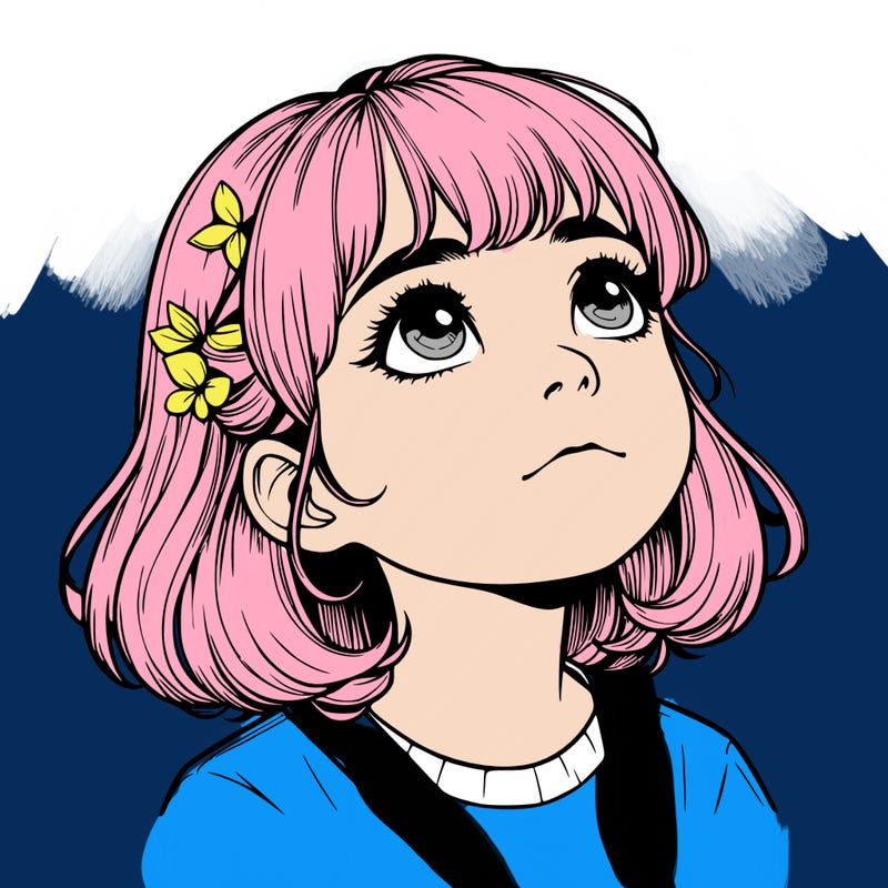 realistic girl looking up