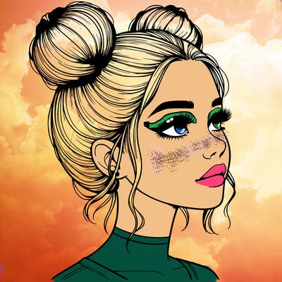 realistic girl with buns on the top of her head