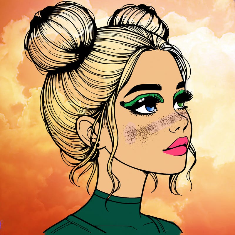 realistic girl with buns on the top of her head