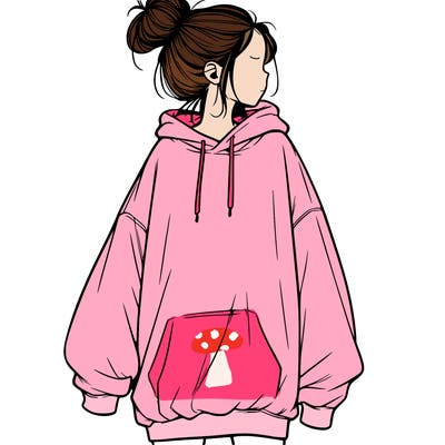 realistic girl with a oversized sweatshirt on and a bun