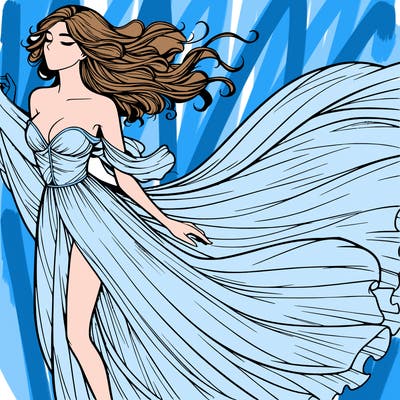 realistic woman in dress flowing the the wind