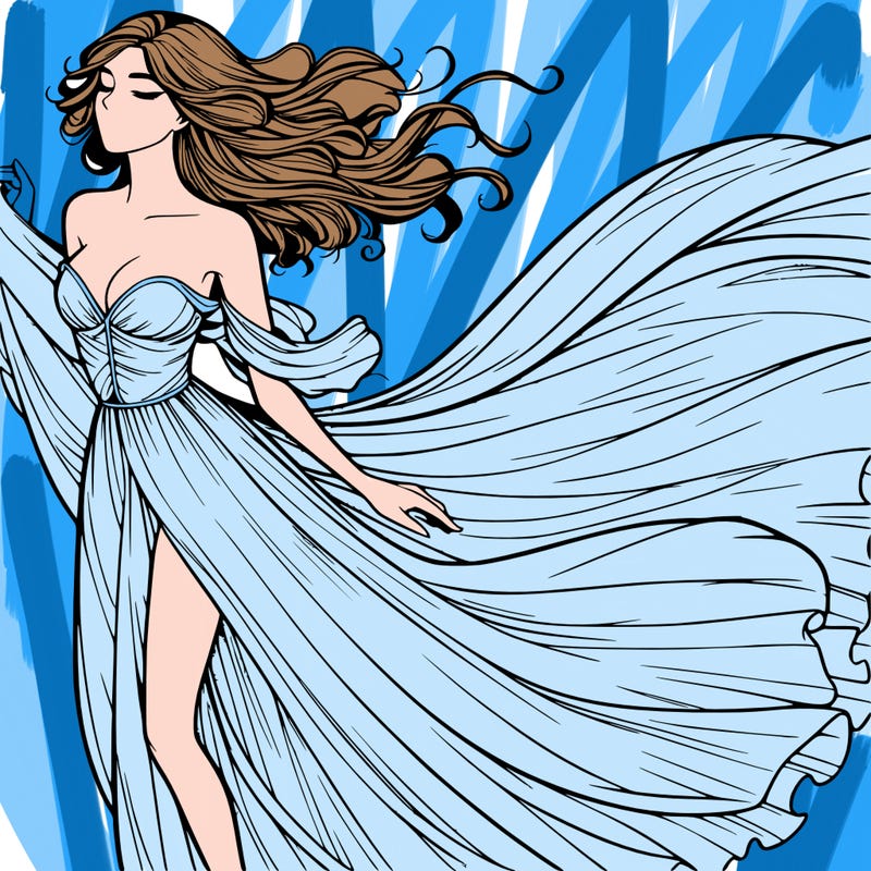 realistic woman in dress flowing the the wind