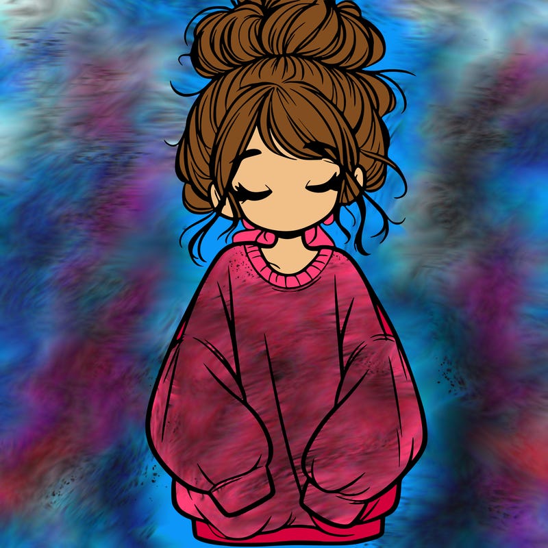 girl with baggy sweatshirt and messy bun