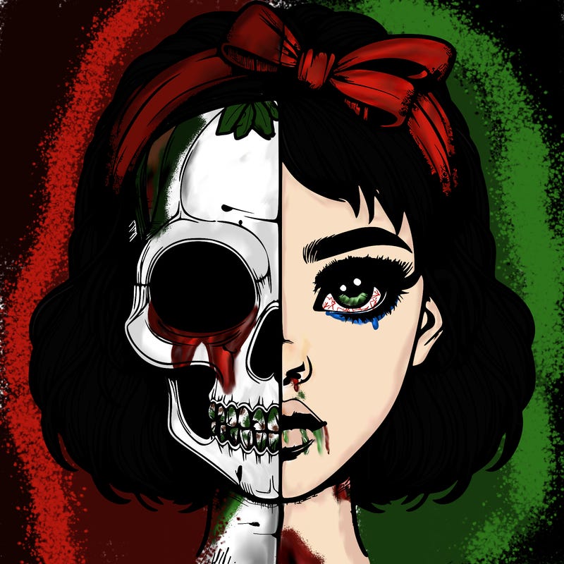 realistic girl with half skull mask