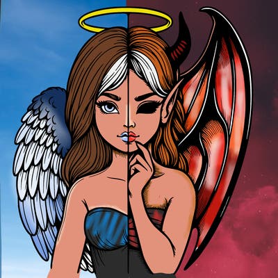 realistic angel half demon