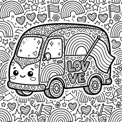 Embark on a joyful coloring journey with this super cute Kawaii Pride vehicle! This charming van is ready to be filled with vibrant colors, celebrating love, diversity, and unity.
