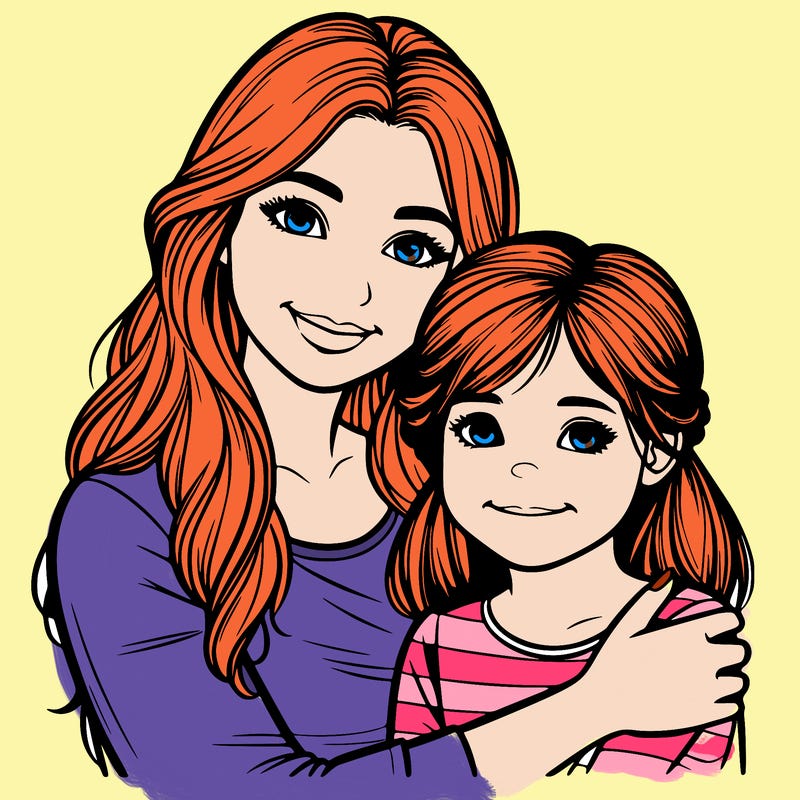 realistic mother and daughter