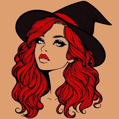 realistic witch girl with wavy hair and lips