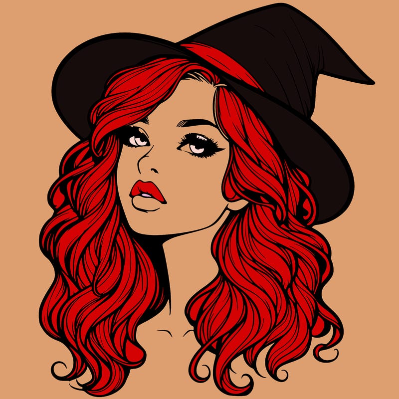 realistic witch girl with wavy hair and lips