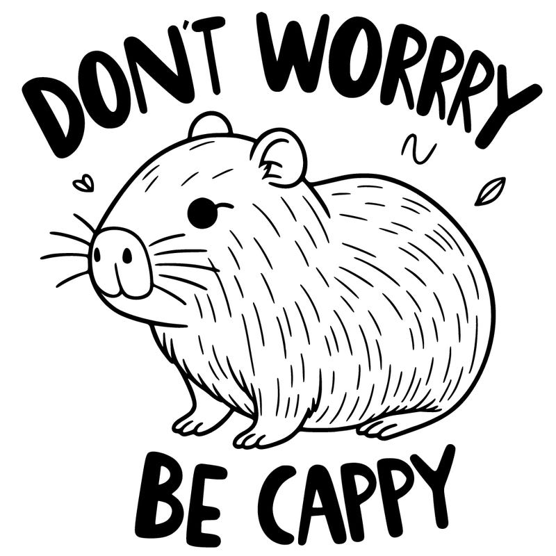 cappybara with words that say don't worry, be cappy