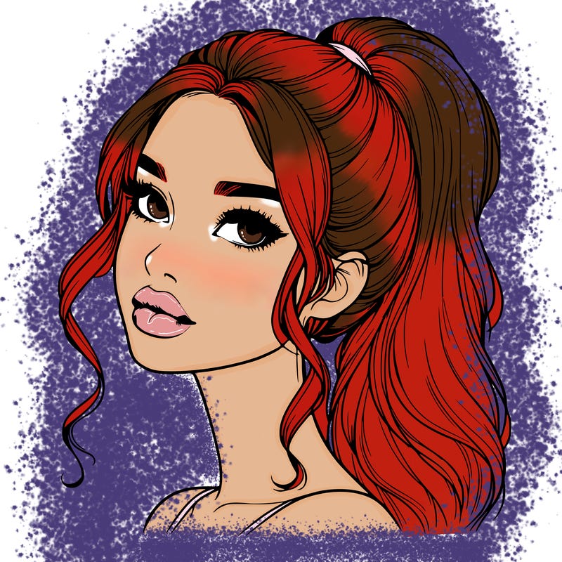 realistic girl with a ponytail on her hair and lips