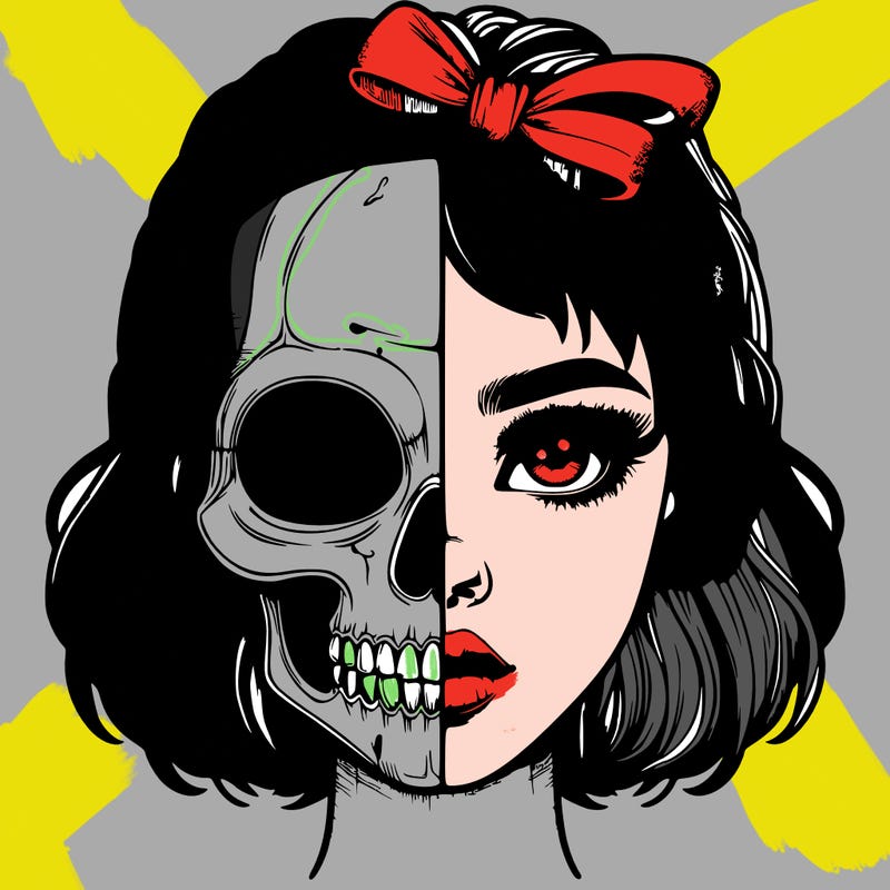 realistic girl with half skull mask