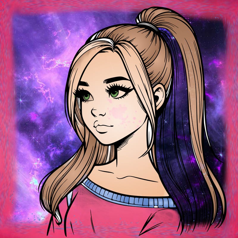 realistic girl with a high ponytail