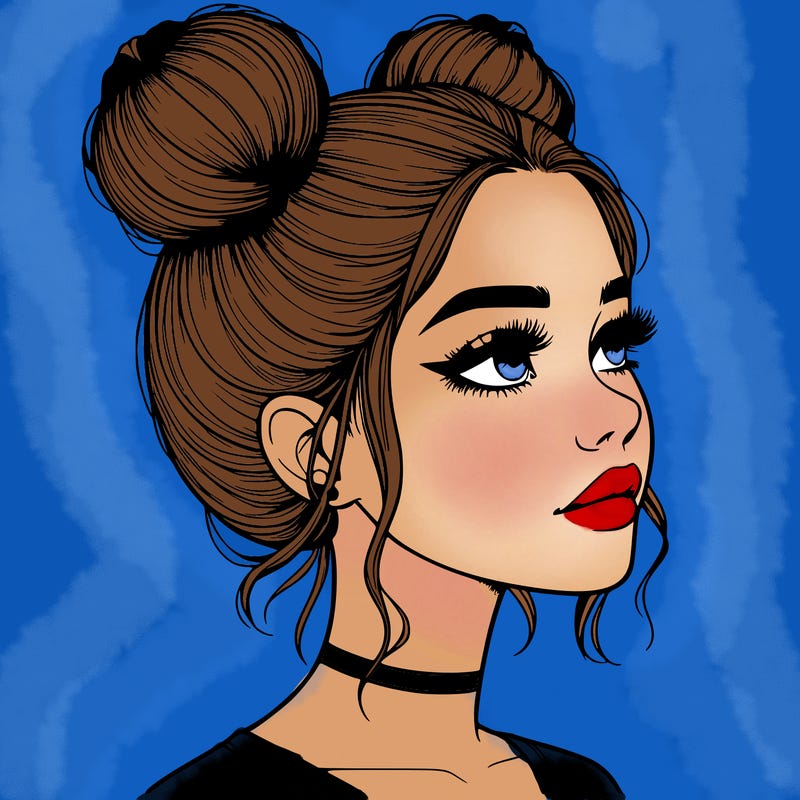 realistic girl with buns on the top of her head