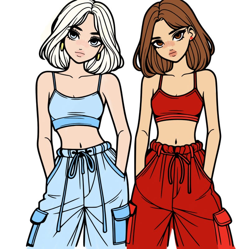 two girls with crop top with baggy pants