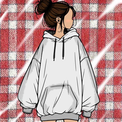 realistic girl with a oversized sweatshirt on and a bun