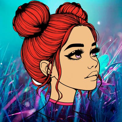 realistic girl with buns on the top of her head