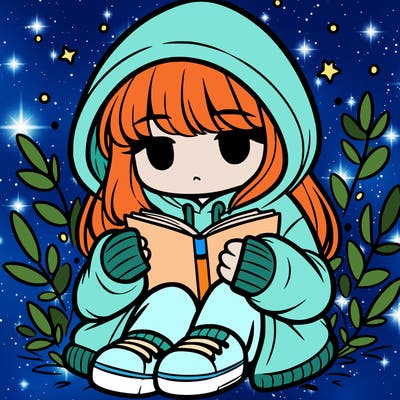 girl in oversized hoodie reading a book