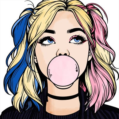 realististic girl blowing bubble -gum