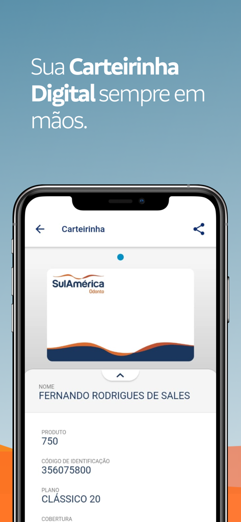 SulAmerica Odonto virtual dental insurance card displayed on a mobile phone screen