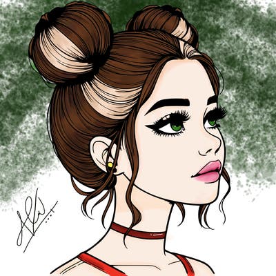 realistic girl with buns on the top of her head