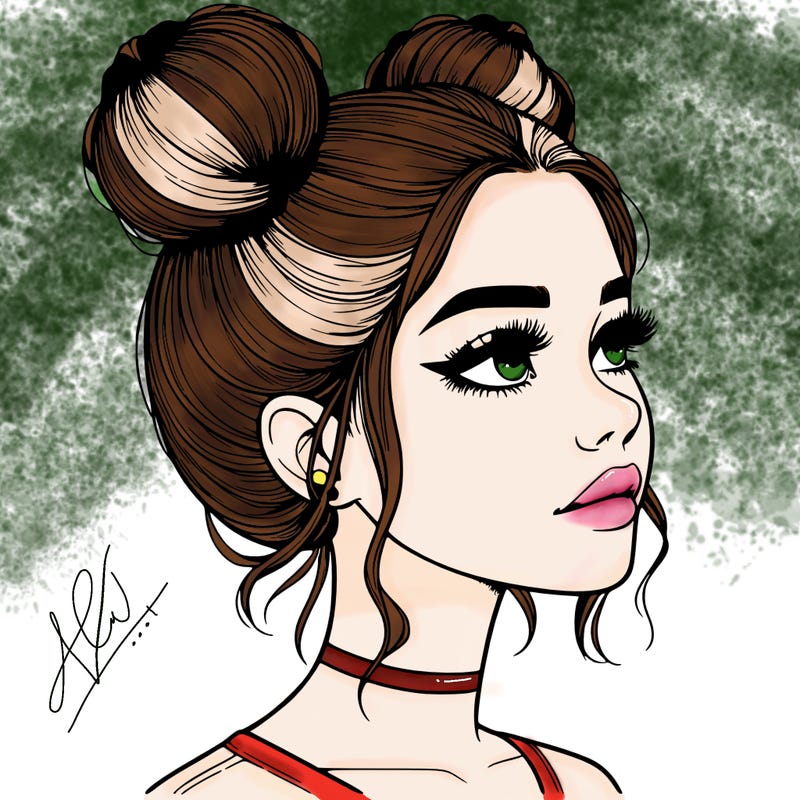 realistic girl with buns on the top of her head