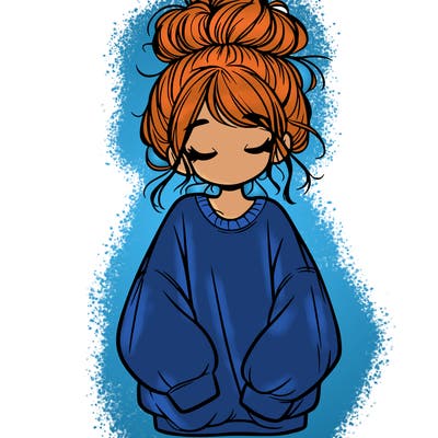 girl with baggy sweatshirt and messy bun