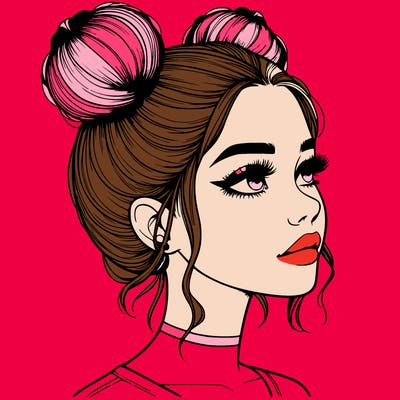 realistic girl with buns on the top of her head