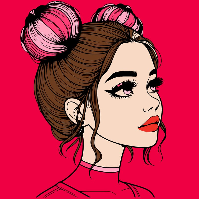 realistic girl with buns on the top of her head