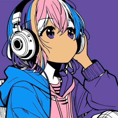 manga character that listen a music with headphone