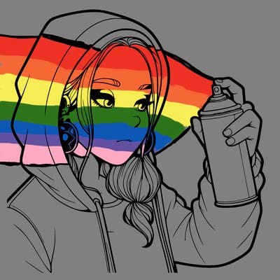 a realistic girl, spray painting