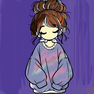 girl with baggy sweatshirt and messy bun