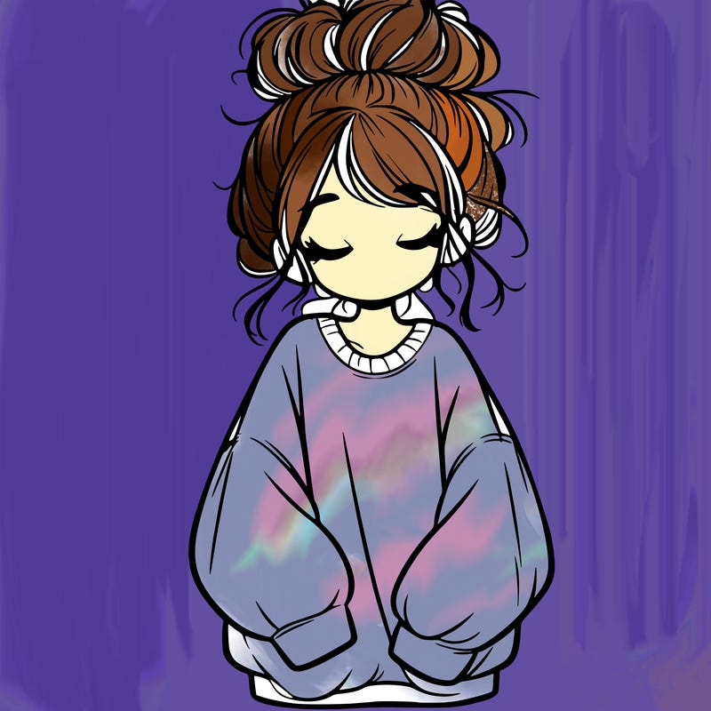 girl with baggy sweatshirt and messy bun