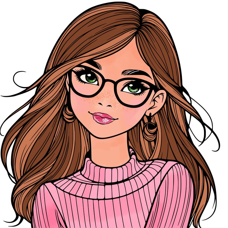 realistic girl with glasses
