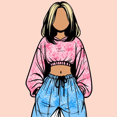 realistic girl faceless with baggy pants and a crop top