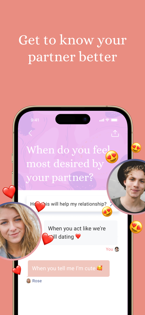 Cuddle: Couples & Relationship - Interfaz de la aplicación Cuddle que muestra a una pareja respondiendo una pregunta de cuestionario de relación para mejorar la comunicación.