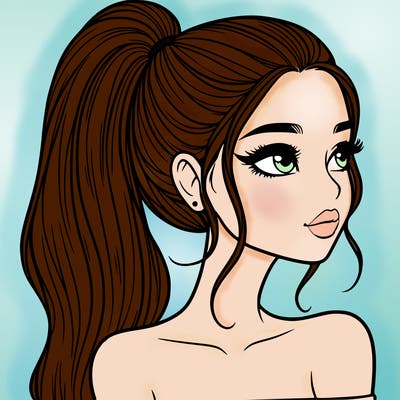 a beautiful and realistic girl with a high pony tail