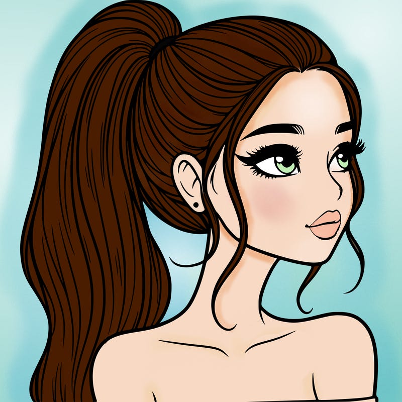 a beautiful and realistic girl with a high pony tail