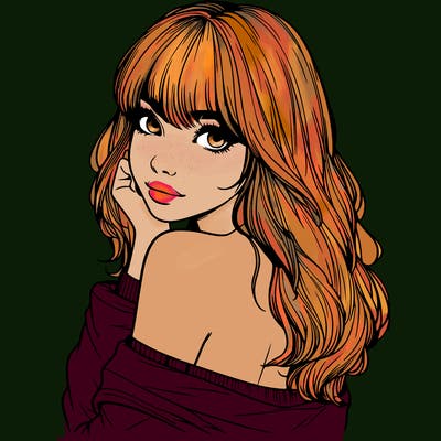 realistic girl with bangs looking over her shoulder