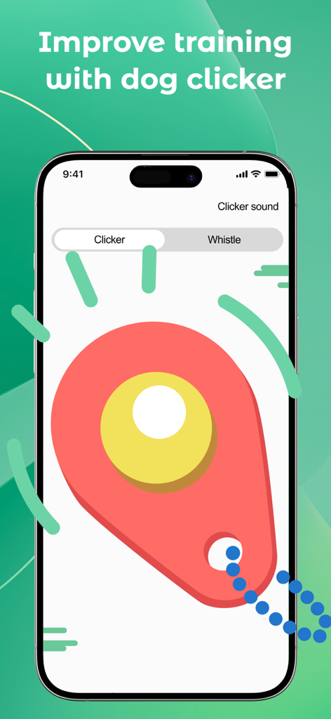 Interfaz de la aplicación Dogo que muestra un clicker digital para el entrenamiento de perros